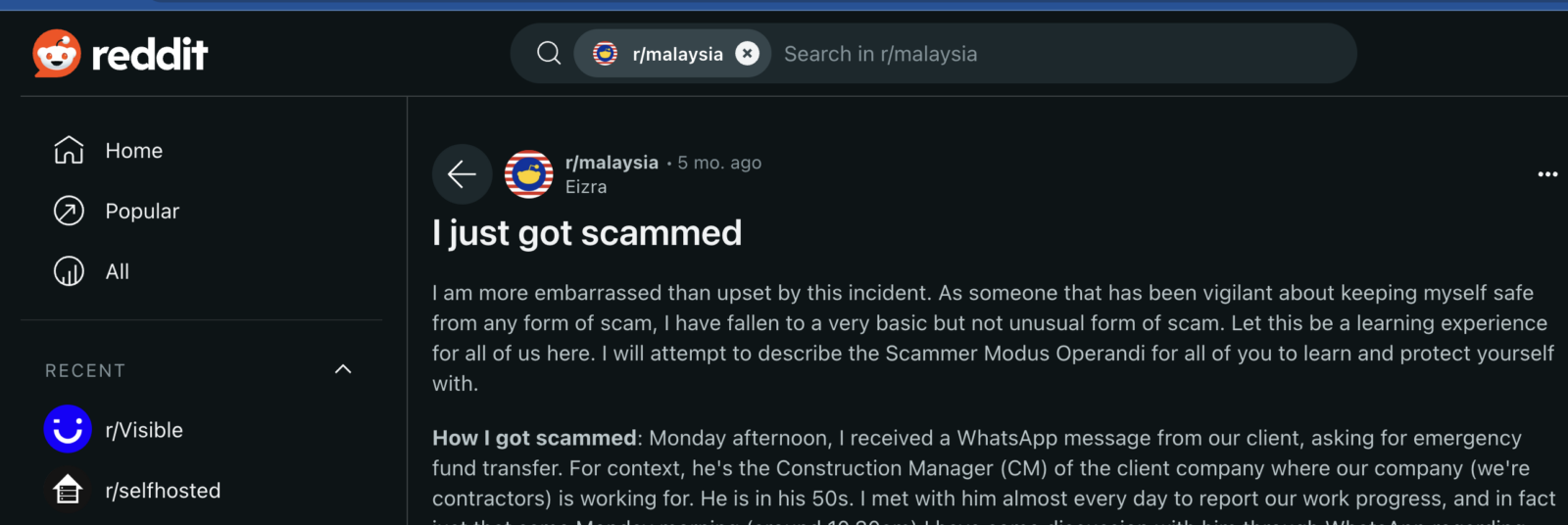 reddit malaysia scam post